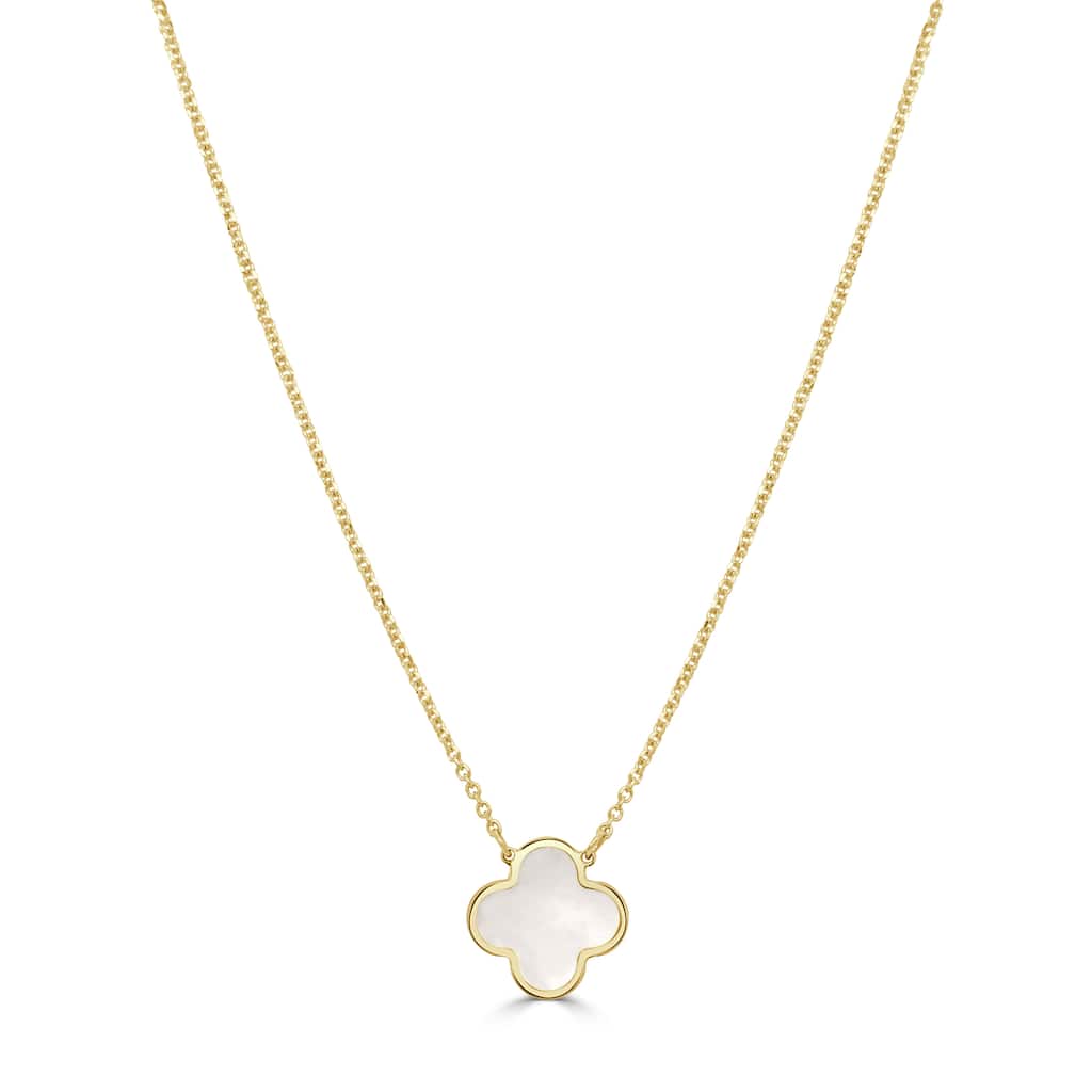 Italian Gold 14K Yellow Gold Mother of Pearl Single Clover Necklace 10mm Pearl Size 16-18 Inch Chain 1.60 grams
