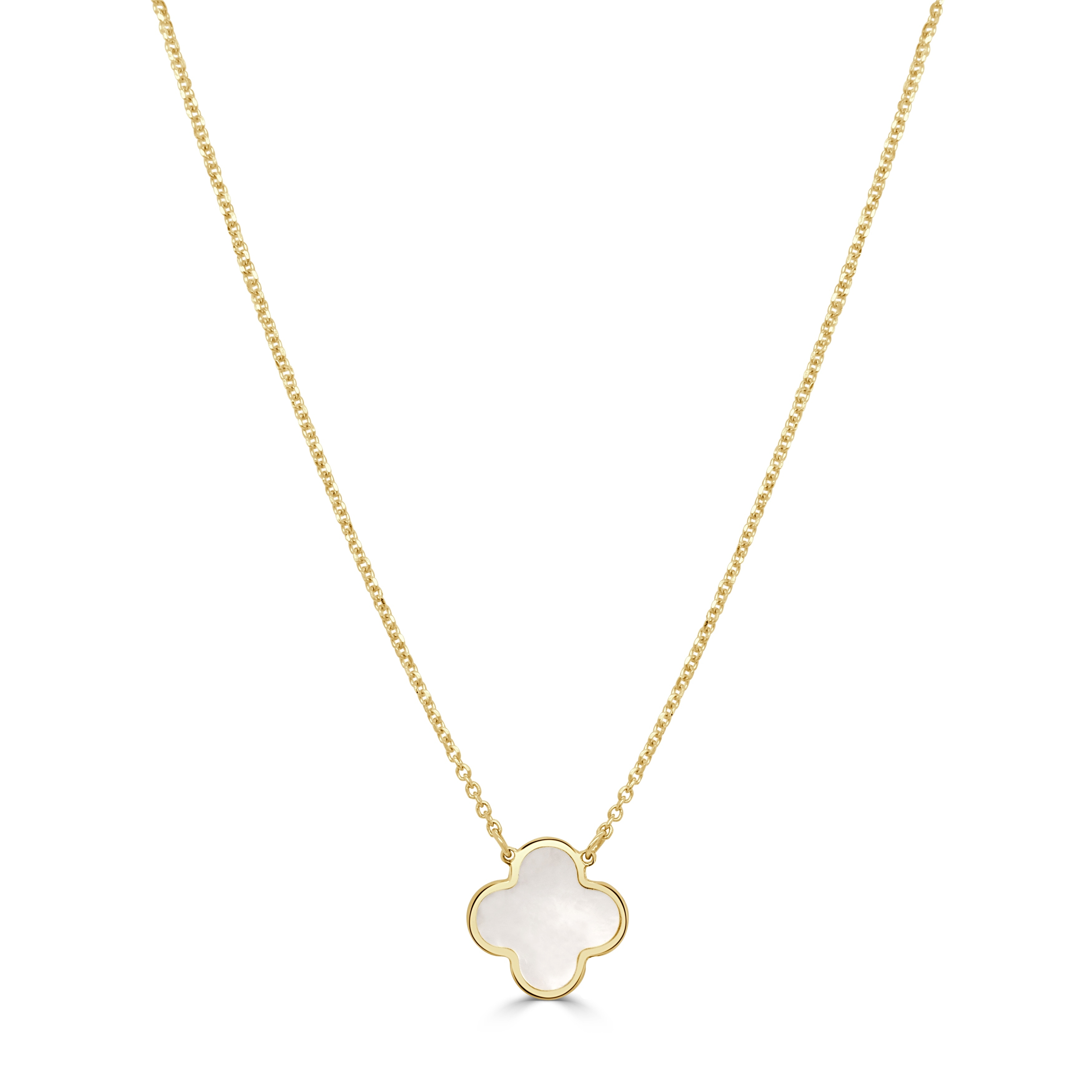 Joelle 14K Yellow Gold Mother of Pearl Single Clover Necklace 10mm Pearl Size 16-18 Inch Chain 1.60 grams