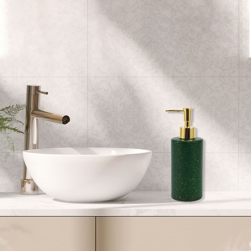 Cylindrical Classic Soap Pump Dispenser for Hotels 350ml 1 Pcs - Gold Tone Green