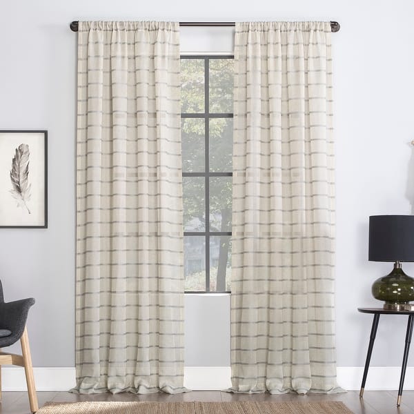 slide 2 of 23, Clean Window Twill Stripe Anti-Dust Linen Blend Sheer Curtain Panel, Single Panel