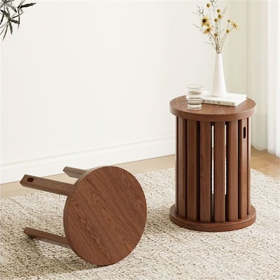 4 Packs Walnut Stools Spac-saving Design, 4-in-1 Solid Wood Stool Side Table