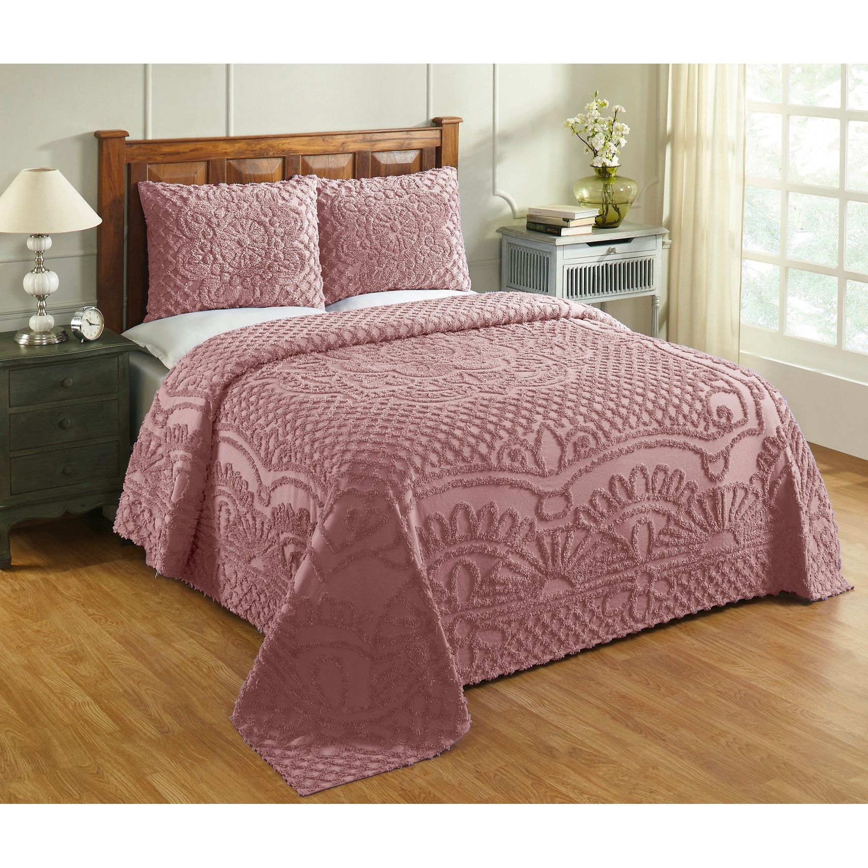 Better Trends All Season Chenille Bedspread w/Sham Set 100% Cotton Soft Lightweight Medallion Design Coverlet Trevor Collection