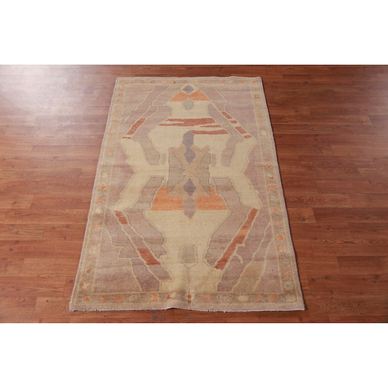 Hand Knotted Oriental 100% Wool Carpet Transitional Geometric Multi-Colored Oushak Area Rug - 5' 0'' X 3' 1''