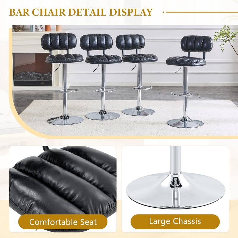PU Leather Upholstered Bar Stools Set of 2, Adjustable Height Swivel Bar Stools, Dining Chairs with Chrome Base & Footrest