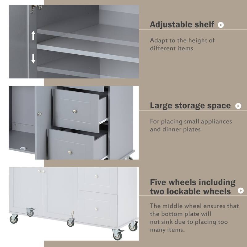 Multifunctional Kitchen Cart with Spice Rack and Adjustable Shelves