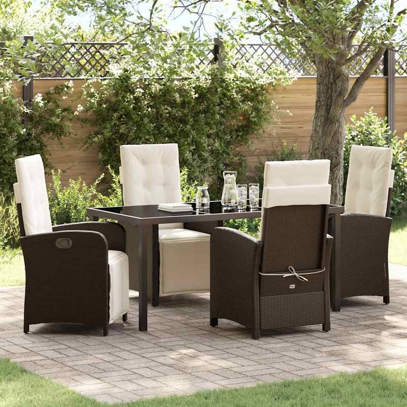 vidaXL Garden Dining Set with Cushion Poly Rattan - Brown-22.44x24.02x43.31
