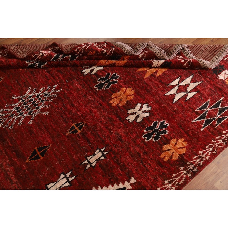 Hand Knotted Oriental 100% Wool Carpet Modern Tribal Red Moroccan Area Rug - 9' 9'' X 6' 9''