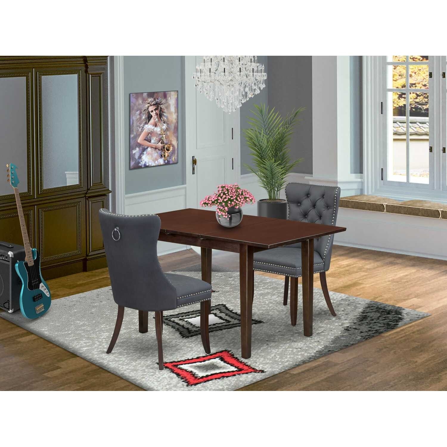 HomeStock 3-Pc Mahogany Finish Rectangular Solid Wood Top with Butterfly Leaf Dining Table Set