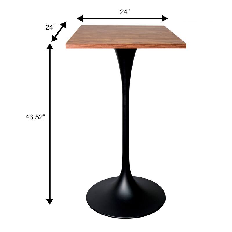 Verve 43 in. Tall Bar Height Dining Table Square MDF Wood Tabletop in White Stainless Steel Pedestal Base Accent Bar Table