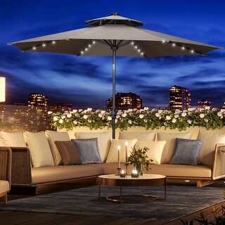 Ainfox 10ft Patio Umbrella with Lights 2-tier Outdoor Umbrella (No Base)