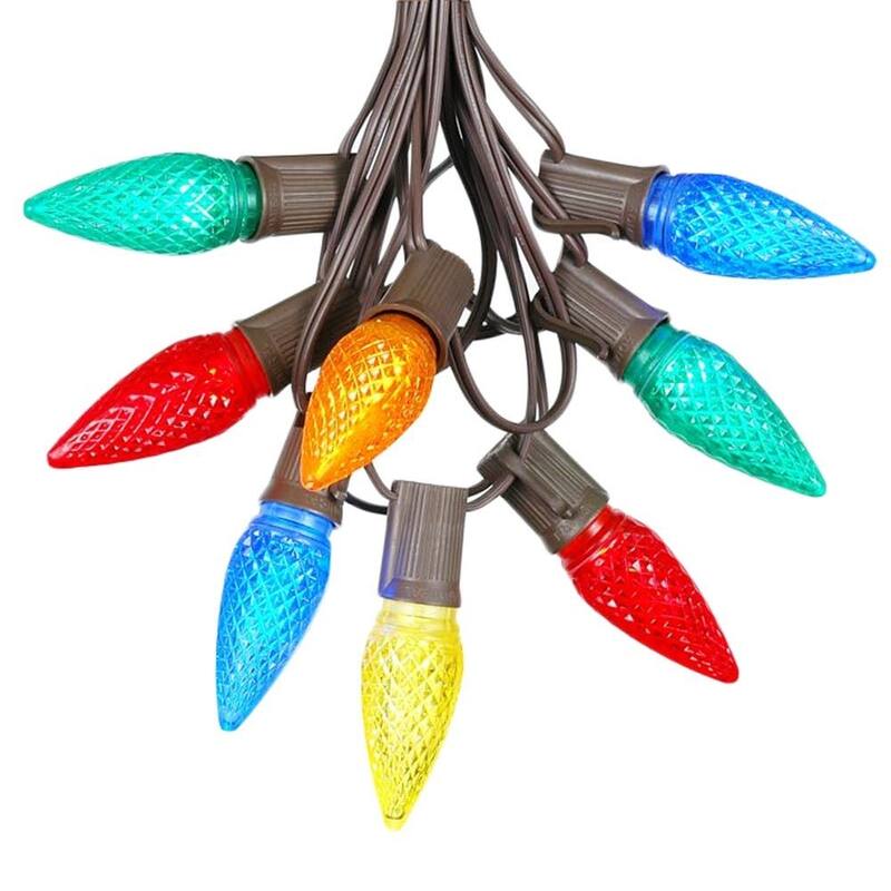 25 Foot C9 LED Christmas Light Set, Hanging String Lights, Brown Wire