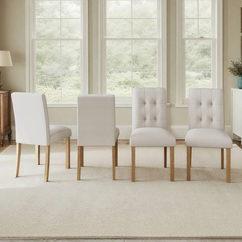 Mid-Century Modern Dining Chairs Fabric Reclining Dining Chairs with Curved Backs, for Dining Rooms, Set of 4 - Beige