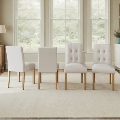 Set of 4 Modern Wooden Dining Chairs‌ – Upholstered Fabric Seats with Sturdy Wooden Legs