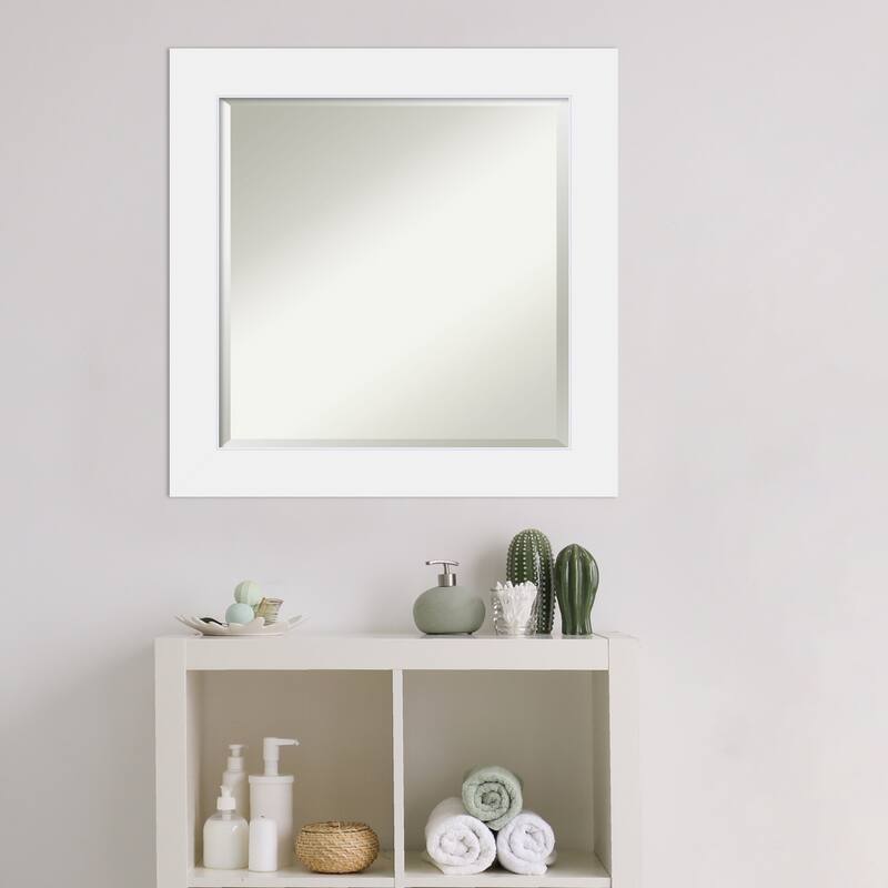 Beveled Wood Bathroom Wall Mirror - Corvino White Frame