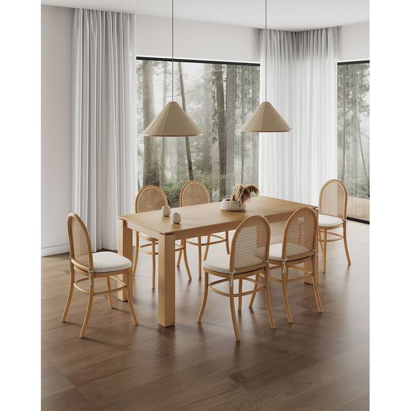 Manhattan Comfort Rockaway Paragon Modern 70.86 Solid Wood Dining Set - Nature and Oatmeal - 7-Piece