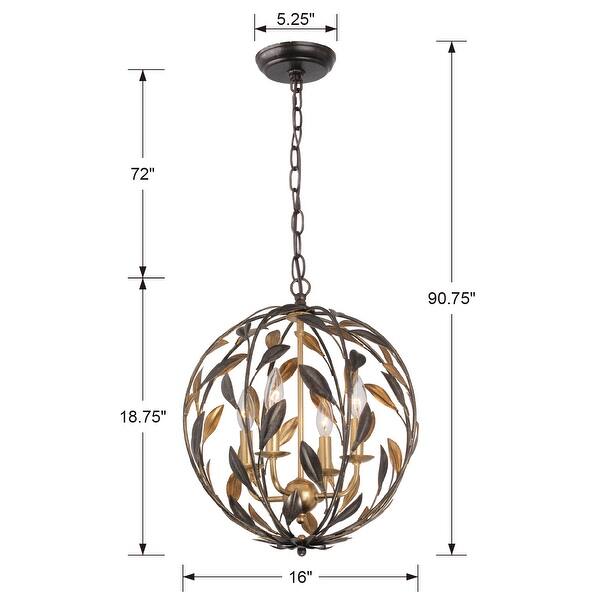 Broche 4 Light English Bronze & Antique Gold Sphere Mini Chandelier - 16'' W x 18.75'' H