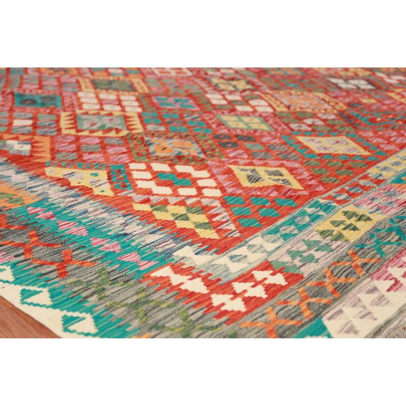 Reversible Kilim Oriental Area Rug Flatweave Dining Room Wool Carpet - 9'10"x 13'0"