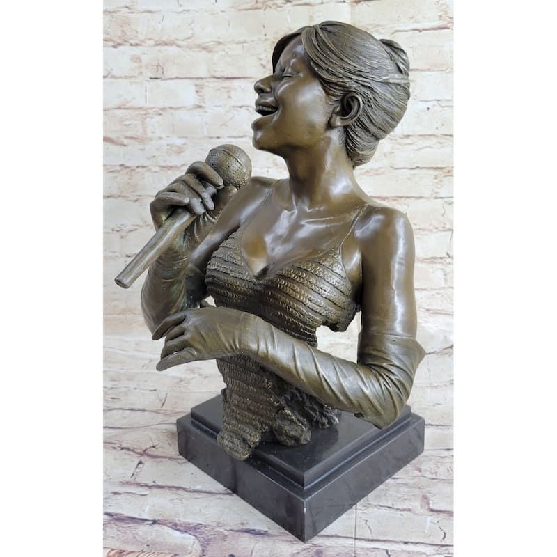 African American Jazz Band Girl Singer With Microphone Hot Cast Bronze Statue