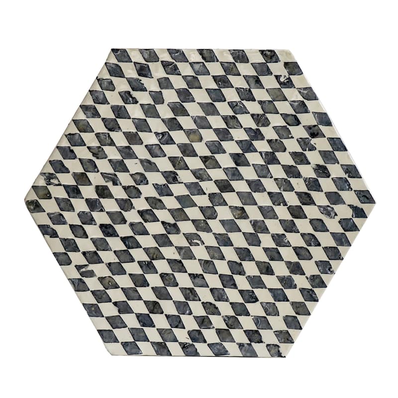 Hexagon Capiz Inlay Stool - 16.5" - Black and White
