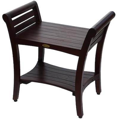 DecoTeak Symmetry 24" Contemporary Teak Shower Bench With Shelf And LiftAide Arms in WoodLand Brown Finish