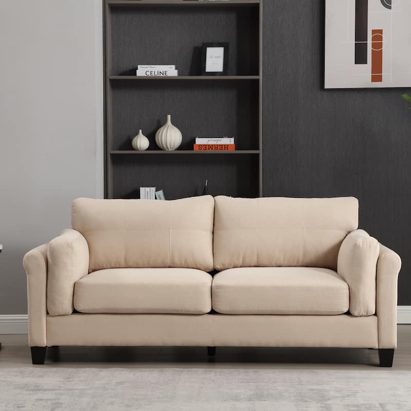 Khaki Modern 79" Button Tufted Linen Upholstered 3-seater Sofa with 2 USB Ports and Solid Square Plastic Foot