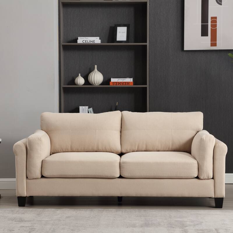 Modern 79" Button Tufted Linen Upholstered 3-seater Sofa with 2 USB Ports and Solid Square Plastic Foot