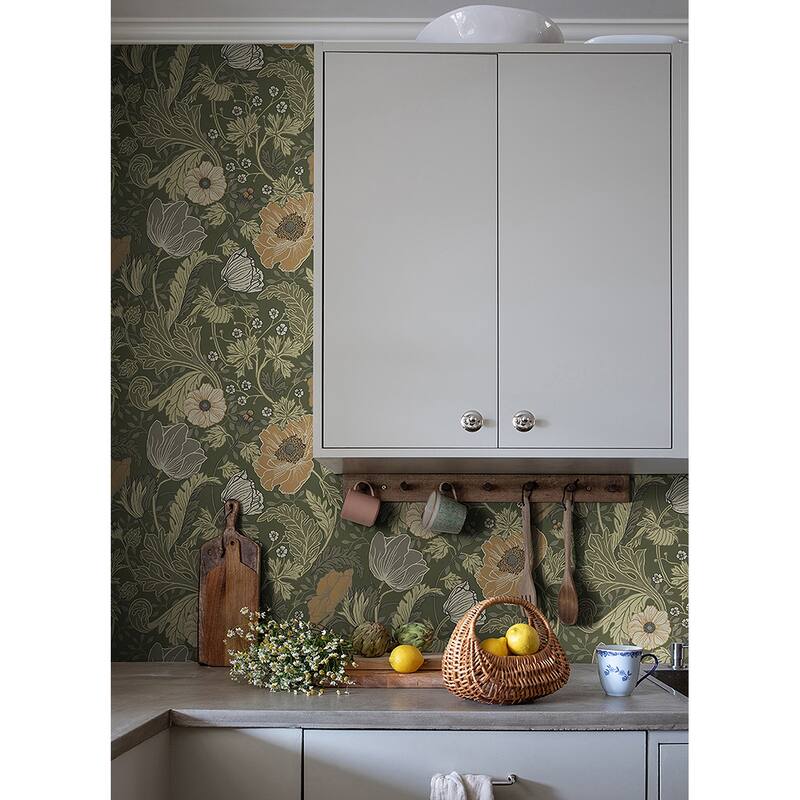 A-Street Prints Anemone Green Floral Wallpaper