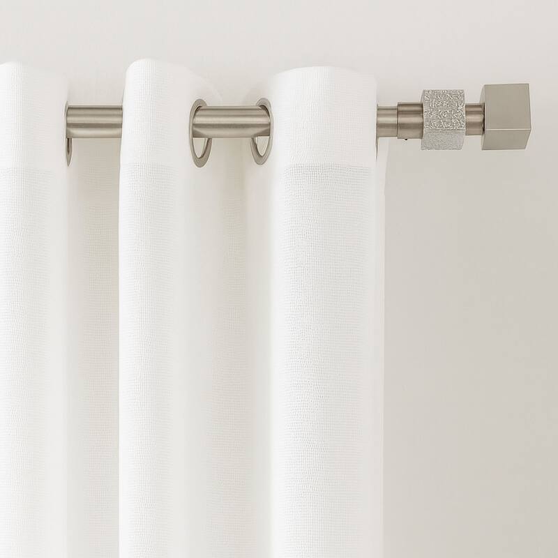 Adjustable Single Curtain Rod 50"-82" with Textured Square Finials and Brackets - 50" to 82" L x 3/4" D