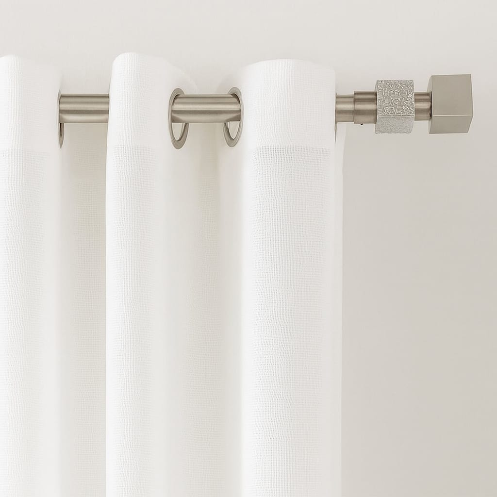 Adjustable Single Curtain Rod 50"-82" with Textured Square Finials and Brackets - 50" to 82" L x 3/4" D