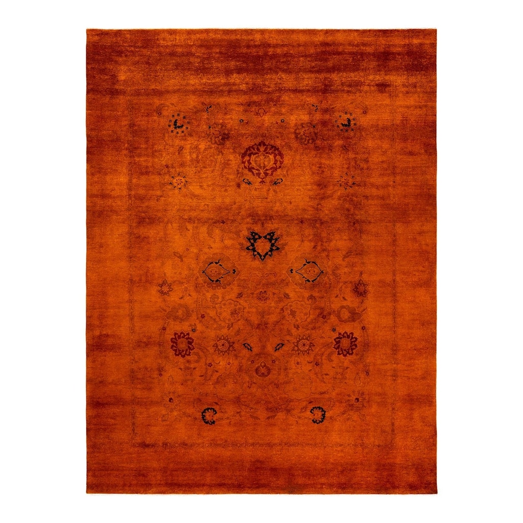 Overdyed, One-of-a-Kind Hand-Knotted Area Rug - Orange - 9' 0" x 12' 2"