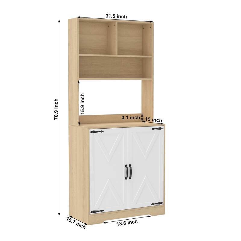 Kitchen Pantry Cabinet with 2 Doors, Freestanding Larder Cupboard with Shelves, Kitchen Hutch Cabinet with Microwave Stand