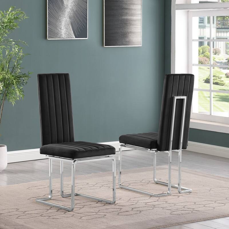 Best Quality Furniture Velvet Side Chairs **Set of 2** - Black - Silver