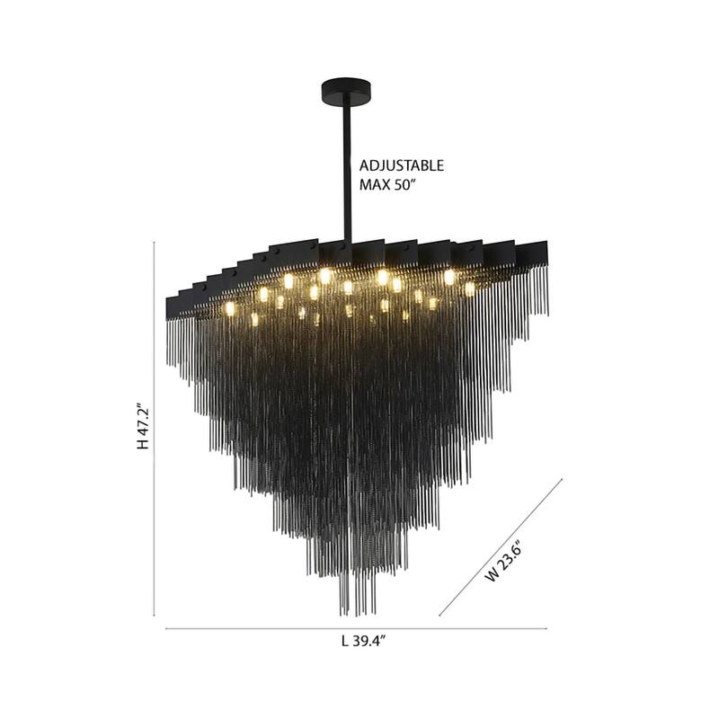 Transitional 20-Light Satin Black Chandelier With Hanging Aluminum Chains