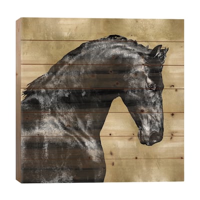 Black Stallion On Gold Print On Wood by Martin Rose - Multi-Color