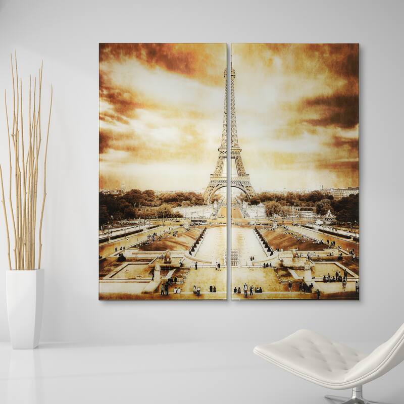 Eiffel Tower AB Frameless Free Floating Tempered Glass Panel Graphic Wall Art Set of 2
