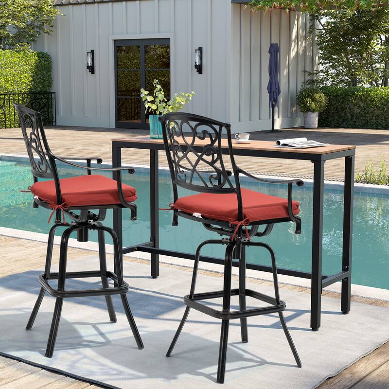 Pellebant Patio Aluminum Swivel Bar Stool with Sunbrella Cushion