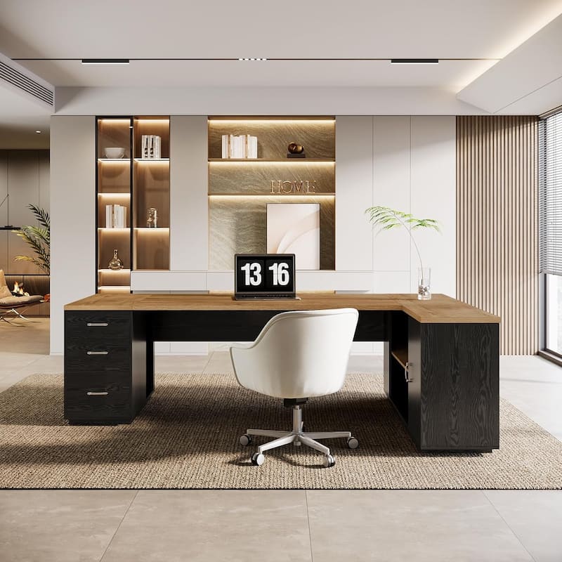 85.8" L-Shaped Executive Desk, Extra Large Office Desk with Drawers