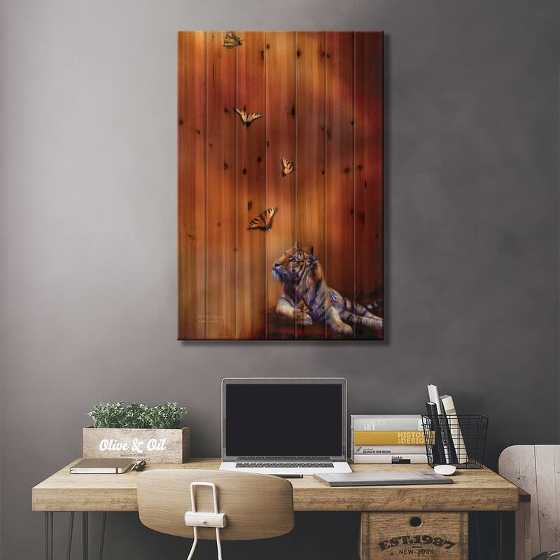 Six Wild Tigers Print On Wood by Carol Cavalaris - Multi-Color