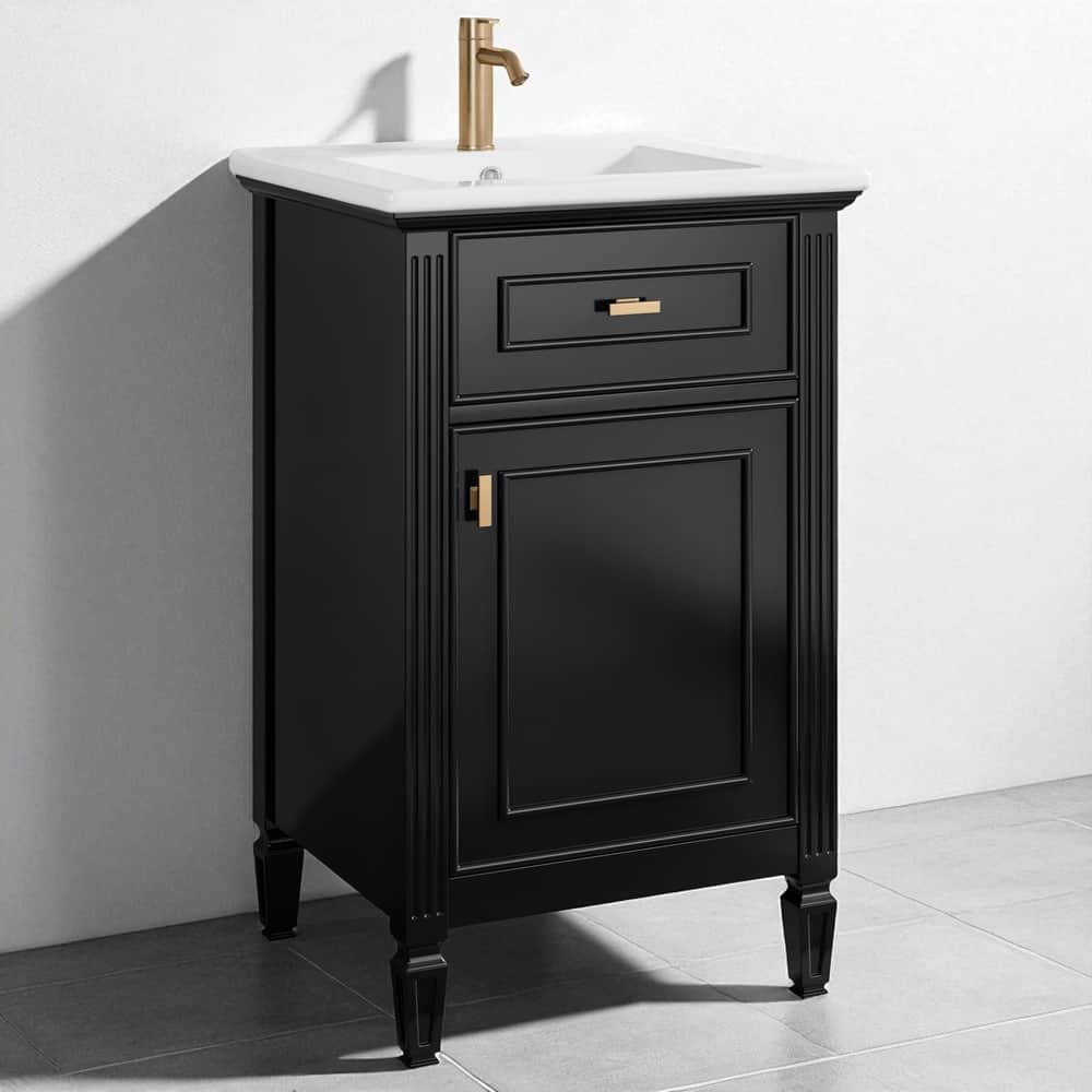 20" Bathroom Vanity with Sink, Freestanding Cabinet with Tilt-Out Drawer, Adjustable Shelf, Solid Wood Legs, Single Hole Faucet