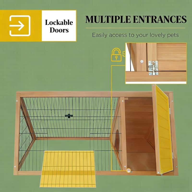 A-Frame Wooden Pet House,Small Animal Cage Rabbit Hutch is designed for convenient cleaning - Yellow