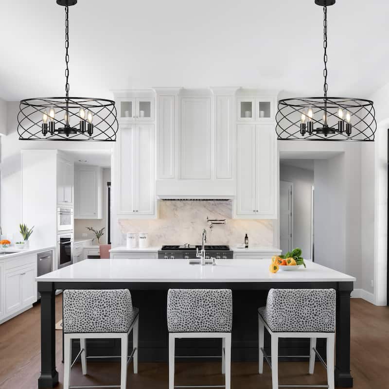 CurveCurio Elegant 20" Black Industrial Cage Chandelier with Adjustable 70" Chain for Modern Dining Spaces - 20" * 20" * 10"