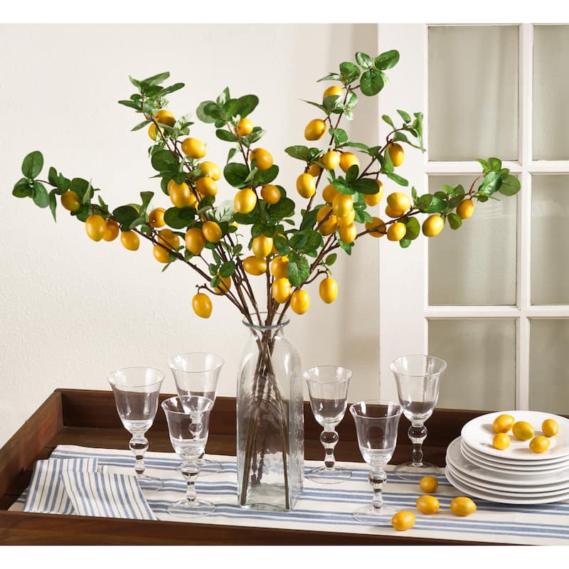 Decorative Faux Lemon Branch (Set of 4) - 32.5"
