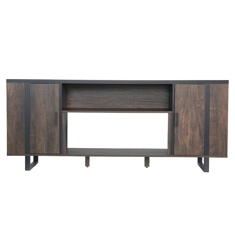 72" Farmhouse Walnut Wood Console TV Stand with Adjustable Shelves