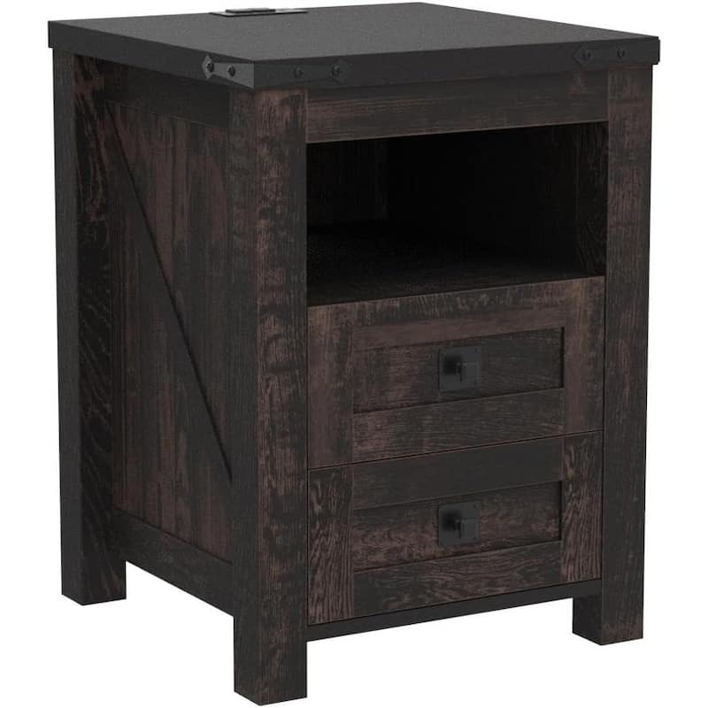 Farmhouse Nightstand with Charging Station, End Table, Side Table