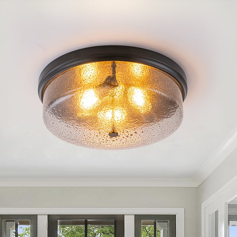 Modern 3-Light Seeded Glass Drum Flush Mount Ceiling Light