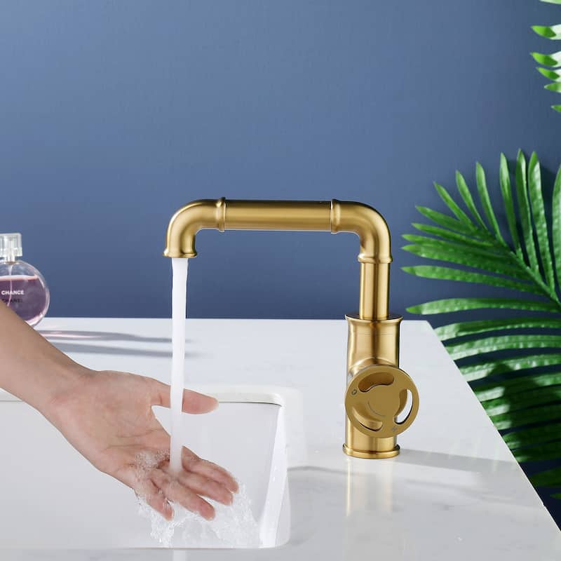 Rbrohant Bathroom Sink Faucet Single Hole Mixer Taps Countertop Faucet - Gold