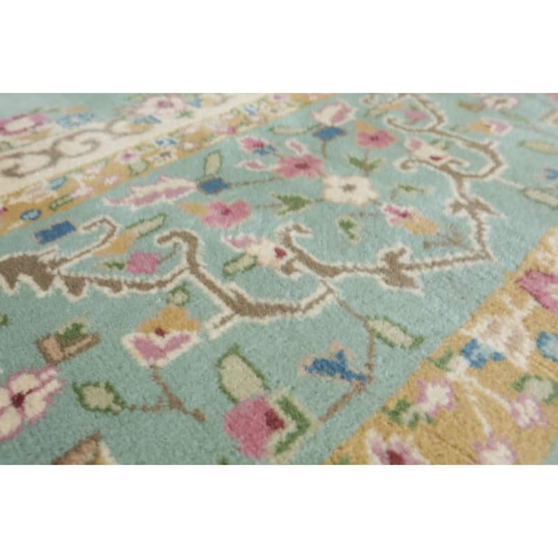 12x15 Hand Knotted Silk Sea Foam Plush Pile Kerman Traditional Rug - 12' x 15'