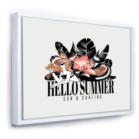 Designart "Hello Summer llustratiOn Of Mermaid With Flowers" Modern & Contemporary Framed Canvas Wall Art Print