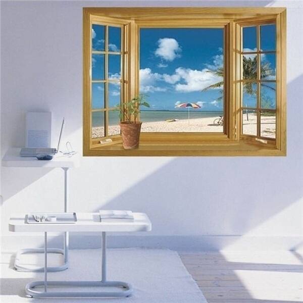 Shop 3d Beach Wall Stickers Vinyl Decal Home Decor Deco Art Diy Window View Removable Overstock 21465579