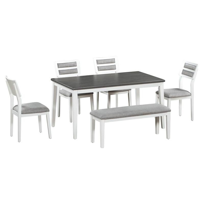 Classic and Traditional Style 6 - Piece Dining Set, Includes Dining Table, 4 Upholstered Chairs & Bench - Grey